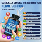 Nerve & Peripheral Neuropathy Support Supplement with 1200mg R-Alpha Lipoic Acid L-Carnitine Vitamin B12 B1 B6 D3 E Folate Lions Mane NAC Magnesium Turmeric - Liver Detox, Antioxidant & Mental Support