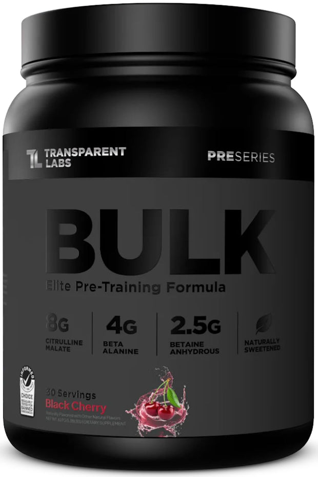 Transparent Labs Bulk Black Pre Workout - Clinically Dosed, Sugar Free Preworkout for Men and Women with Beta Alanine Powder, Citrulline Malate, & Caffeine - 30 Servings, Cherry Kiwi