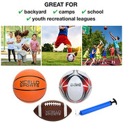 Multi-Sport 3-Ball Set - Jr. Football, Official B7 Basketball and Size 5 Soccer Ball with Ball Pump (Classic)