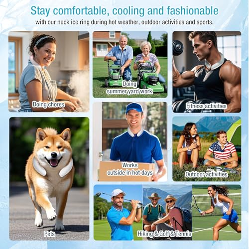 Neck Cooling Tube 70% Gel Increase Ice Ring Neck Cooler Wearable Body Cooling Products for Summer Outdoor Indoor Activities Relief for Hot Flashes(Navy,L)