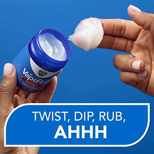 Vicks VapoRub, Original, Cough Suppressant, Topical Chest Rub & Analgesic Ointment, Medicated Vicks Vapors, Relief from Cough Due to Cold, Aches & Pains, 1.76oz each (pack of 3)