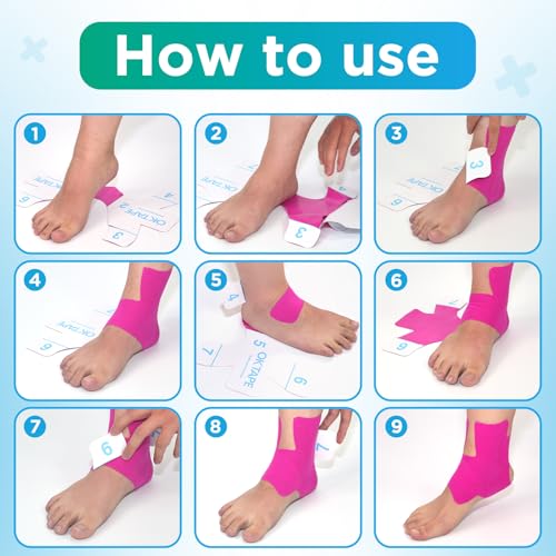 OK TAPE Precut Kinesiology Ankle Tape, 10 Pcs, Pain Relief, Prevent Ankle Sprain, Provide Support for Ankle Ligament, Elastic Athletic Tape, Breathable K Tape for Daily use - Black