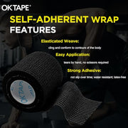 OK TAPE 12 Rolls Self Adhesive Bandage Wrap, Elastic Athletic Tape, Self Stick Bandage Tape, Vet Wrap, Medical Wrap for Wrist, Feet, 2" x 5 Yards - Black