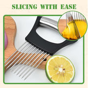 Stainless Steel Onion Slice Holder, 2025 New Onion Slice Holder for Slicing, Chopper Assistant Tool, Lemon Slicer Vegetable Cutter for Meat, Lemon, Potato, Tomato - Kitchen Gadgets (1)