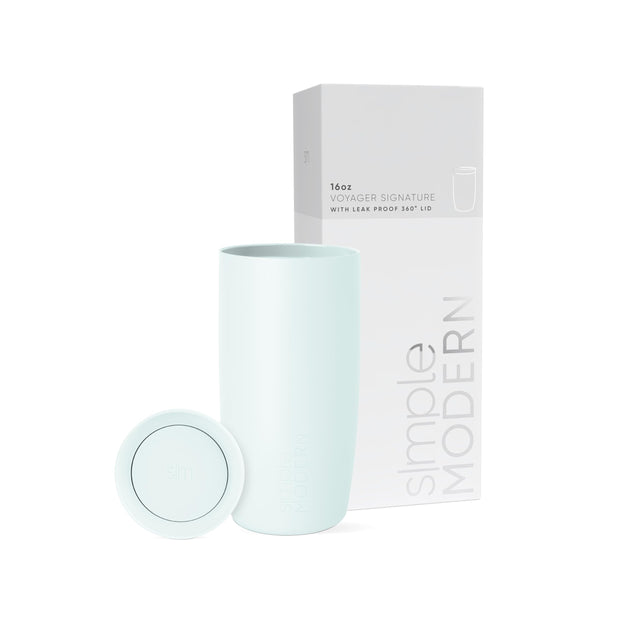 Simple Modern Travel Coffee Mug Tumbler with 360° Lid | Ceramic-Lined Insulated Stainless Steel Cold Brew Iced Coffee Cup Thermos | Gift for Women Men Her Him | Voyager Signature | 16oz | Almond Birch