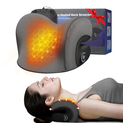 Wireless Heated Neck Stretcher for Pain Relief, Portable Cordless Neck Shoulder Cervical Traction Device with Graphene Heating Pad No Smell Magnetic Therapy Case Relaxer for TMJ Migraine Spine Alignme