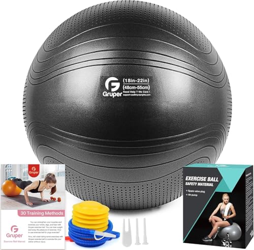 Yoga Ball, 18-30 Inch Extra Thick Exercise Ball for Workout Fitness Balance, Anti Burst Chair for Home and Office Desk, Includes Hand Pump & Workout Guide Access