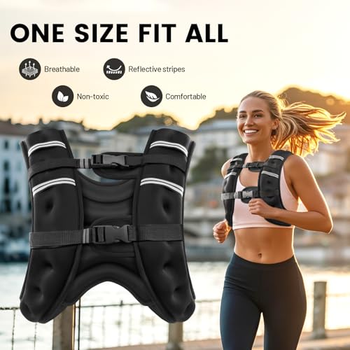 Weighted Vest for Woman Men,6lb/8lb/12lb/16lb/20Lb/25lb Weight Vest with Reflective Stripe Adjustable Buckle Strap Back Pocket Workout Strength Training Walking Jogging Running
