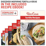 Uno Casa Cast Iron Tortilla Press 8 Inch with Tortilla Warmer - Bundle of Pre-seasoned Quesadilla, Roti and Pataconera Maker With Taco Shell Warmer including 100 Pcs Parchment Paper