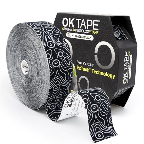 OK TAPE Kinesiology Tape Bulk 103Feet, Pro Adhesive, Water-Resistant k Tape, Elastic Athletic Tape, Latex Free, Uncut, Black