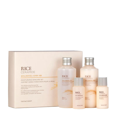The Face Shop Rice Ceramide Moisturizing Skincare Set - Toner & Moisturizer, Korean Skin Care with Rice Water, Gift Set, Travel Size, Hydrating for Dry Skin