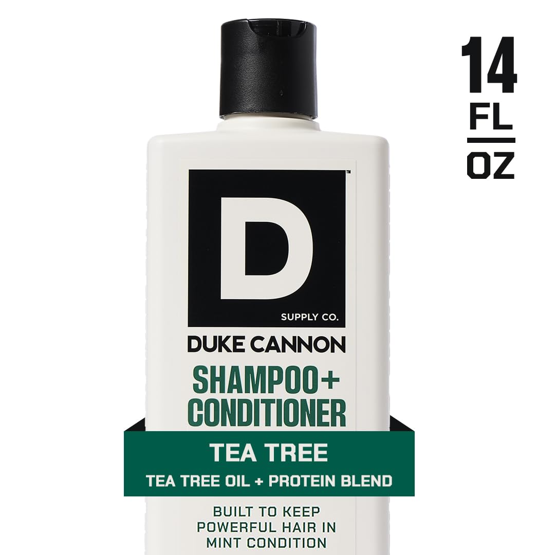 Duke Cannon Supply Co. 2-in-1 Hair Wash - Masculine Scent - Gentle Cleansing Hair Wash For Men - Stimulating Hair Shampoo & Conditioner - Tea Tree & Midnight Swim & Sawtooth- 3 Pack (14 oz)