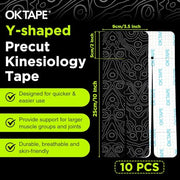 OK TAPE Precut Y-Shape Kinesiology Tape for Shoulder, Knee, Back, 10 Pcs, K Tape Strips, Provide Support & Relieve Discomfort, Water-Resistant Elastic Athletic Tape (3.5" x 10", Black)