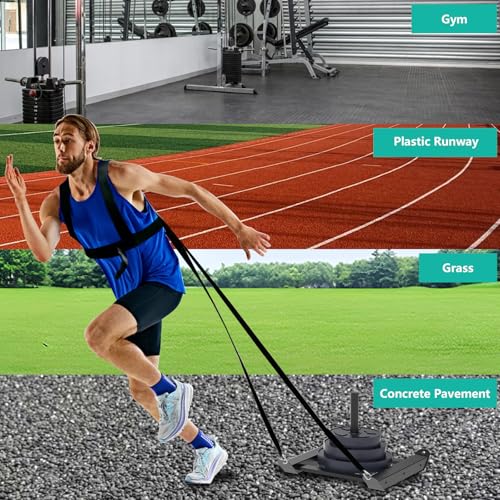 Moricher Weight Sled with Harness, Heavy Duty Fitness Strength Training Sled Workout Sled for Athletic Exercise and Speed, Suitable for 1" and 2" Weight Plates