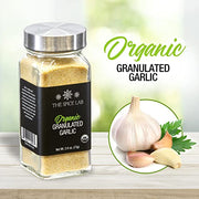 The Spice Lab Organic Garlic Powder Granulated - Gluten Free Dried Garlic Organic - 2.6 oz French Jar - Non GMO & Kosher Organic Garlic Granules for Stir Fry Vegetables, Pasta Sauce & Garlic Toast