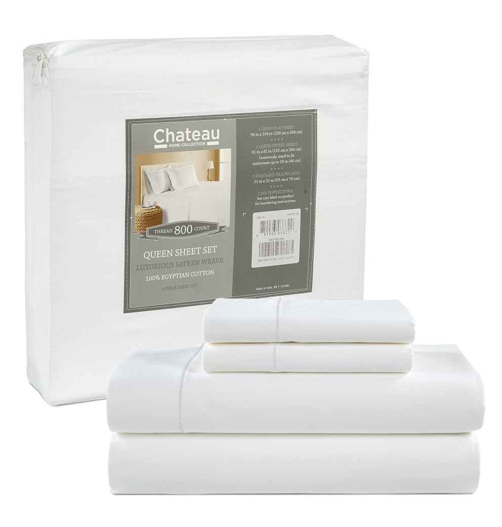 100% Egyptian Cotton Sheets King Size Sheets Set with Fully Elasticated Fitted Sheet & Pillowcase sets, 800 TC Hotel Collection Deep Pocket King Sheet Set, No Pill Soft Breathable Luxury White Bedding