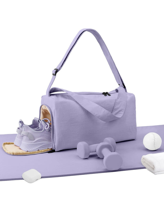 Small Gym Bag for Women with Shoes Compartment, Stylish Duffle Travel Bag for Plane, Lightweight Duffle Bag for Women & Men, Sport Gym Tote Bag with Wet Pocket for Yoga, Pilates, Swimming