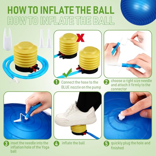 Leyndo 4 Pcs 26 Inch Yoga Exercise Ball Pilates Pregnancy Birthing Fitness Ball with Quick Pump Anti Burst for Improved Posture, Balance, Yoga, Pilates, Training