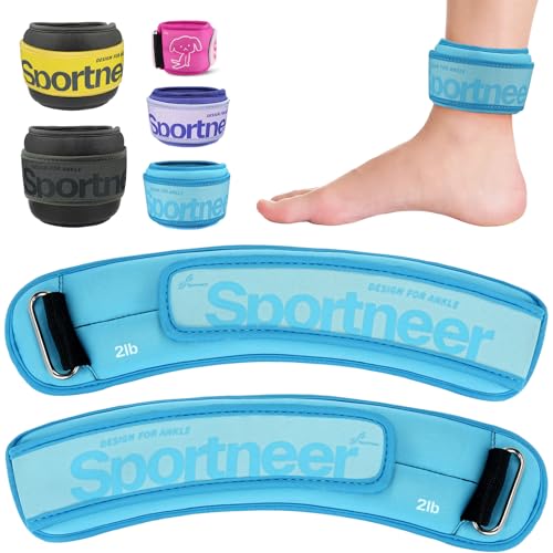 Sportneer Adjustable Ankle Weights for Women and Men：1 Pair 1 2 3 4 6 7 8 10 lbs Upgraded Easily Adjustable Leg Weight, Weighted Wrist Weight Strap for Gym, Fitness, Workout, Walking, Dancing (Black, 2 lbs x 2)