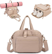 mini gym bag for women, travel duffel bag with wet pockets and Shoe Compartment,Lightweight carry on weekender duffel, water resistant,for sports,yoga,dance,khaki