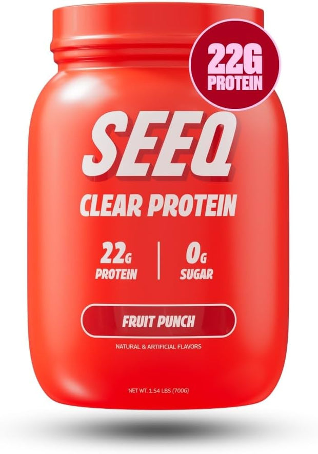 SEEQ Clear Protein Powder - Fruit Punch - 25 Servings - 22g Clear Whey Protein Isolate - Zero Sugar - 0g Lactose - Allergen Friendly - GLP1 Support - Bone Health - Muscle Post Workout Recovery