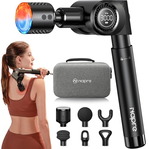 Massage Gun with Heat and Cold Head,Deep Tissue Percussion Back Massager for Muscle/Neck/Body Pain Relief with Long Extension Retractable Handle,32-Speeds,Foldable with 5 Adjustable Angles