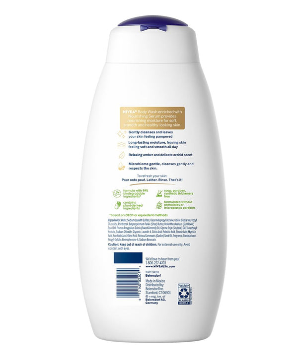 NIVEA Delicate Orchid and Amber Body Wash with Nourishing Serum, 20 Fl Oz Bottle