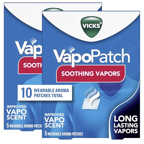 Vicks VapoPatch, Wearable Mess-Free Aroma Patch, Soothing & Comforting Non-Medicated Vicks Vapors, For Adults & Children Ages 6+, 5ct (2 pack)