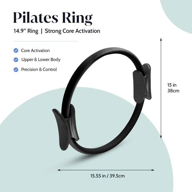 Pilates Ring Set - Essentials Kit with Magic Circle Pilates Ring, 3 Resistance Bands, Stretching Strap, Mini Exercise Ball, Exercise Guide, Fitness Essentials Starter Kit for Home Workout