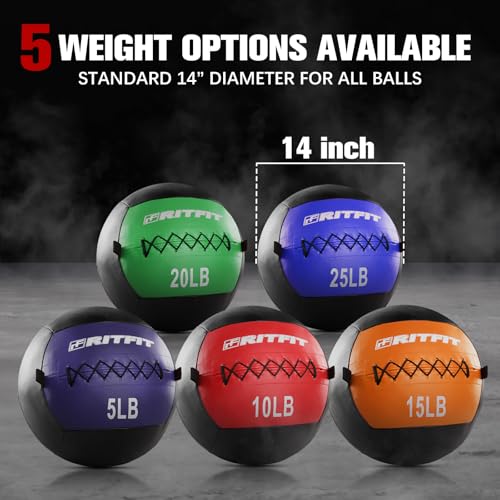 RitFit Medicine Ball / weight ball / Soft Medicine Ball / Wall Medicine Ball / Soft Wall Ball / Wall Ball set/ Medicine Balls for Exercise and Conditioning Workouts, Fitness Gym Equipment for Core Training and Cross Training (5/10/15/20/25/30 lbs)