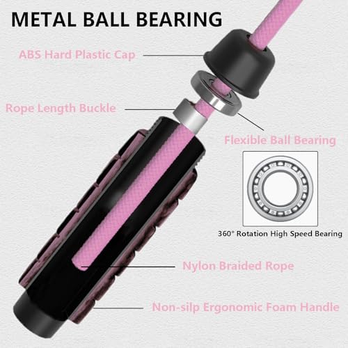 Weighted Jump Rope Nylon Adjustable - Tangle-Free Jump Rope for Women, Men, Kids, and Adults with Foam Handle, Rapid Speed with Ball Bearings, 360° Rotation Jumprope for Fitness, Training and Exercise
