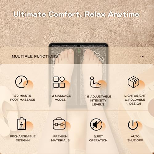 Portable MHD EMS TENS Foot Massager for Plantar Fasciitis & Neuropathy Pain Relief - Deep Tissue Electric Muscle Stimulator, Adjustable Intensity, Lightweight Design for Home, Travel, Office Use