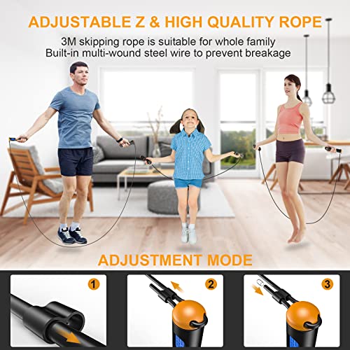 Smart Jump Rope, Multifun Speed Skipping Rope with Weight/Lap/Time/Calorie Counter Adjustable Digital Counting Jump Ropes for Home Gym, Cordless Jumping Rope for Men Women Kids