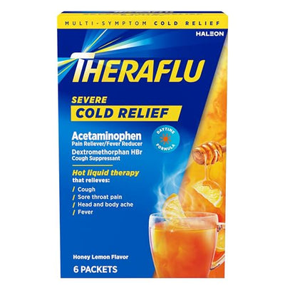 Theraflu Daytime Severe Cold Relief Powder, Honey Lemon Flavor, 6 Count