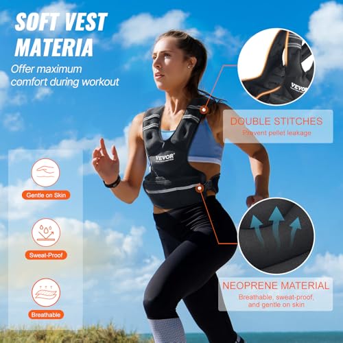 VEVOR Adjustable Weighted Vest, 11-20lb/20-32lbs/35lbs/40lbs Weight Vest with 6 Ironsand Weights and Reflective Stripe, Workout Equipment for Strength Training Running Jogging