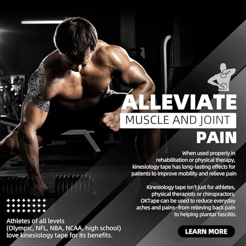 OK TAPE PRO Kinesiology Tape Uncut Roll, Elastic Physical Therapy Athletic Tape for Pain Relief, Muscle Support, Kinetic Tape, Water Resistant, 2in X 16.4ft -Black 2 Rolls