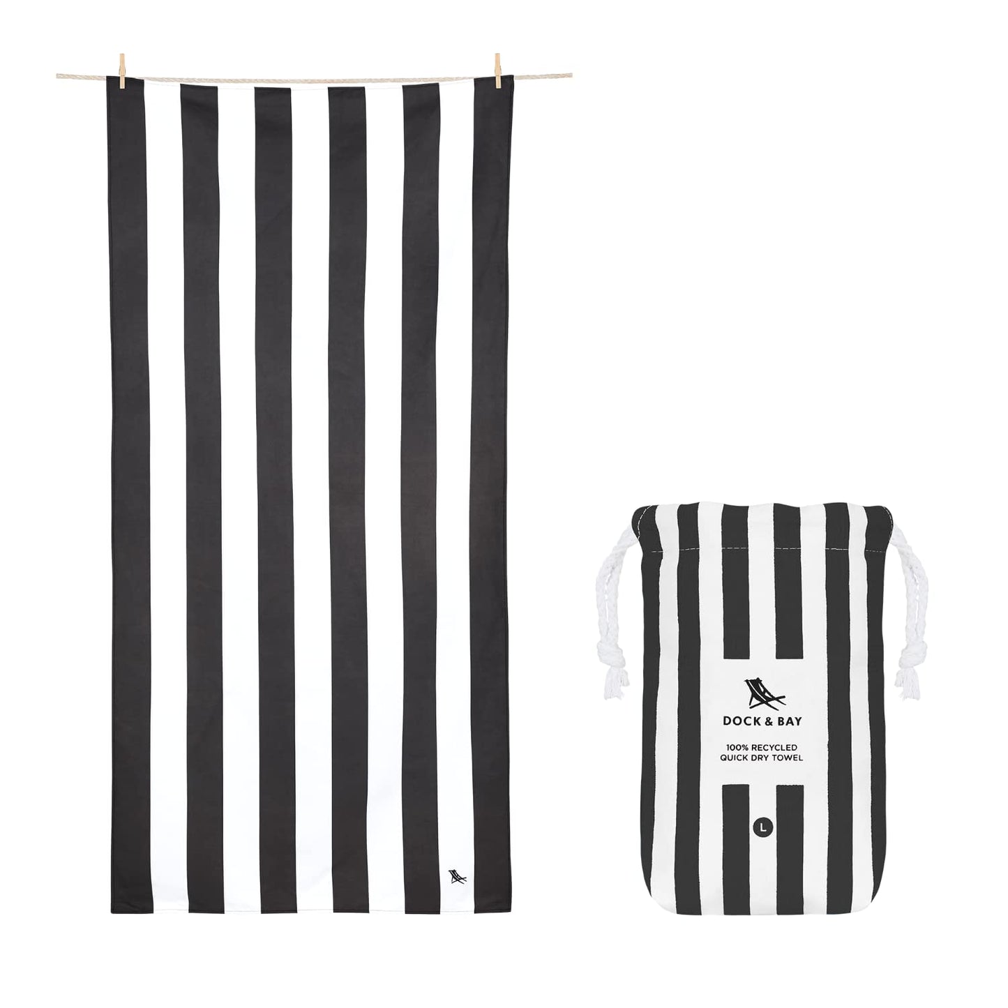 Dock & Bay Beach Towel - Quick Dry, Sand Free - Compact, Lightweight - 100% Recycled - Includes Bag - Cabana - Bondi Blue - Large (160x90cm, 63x35)