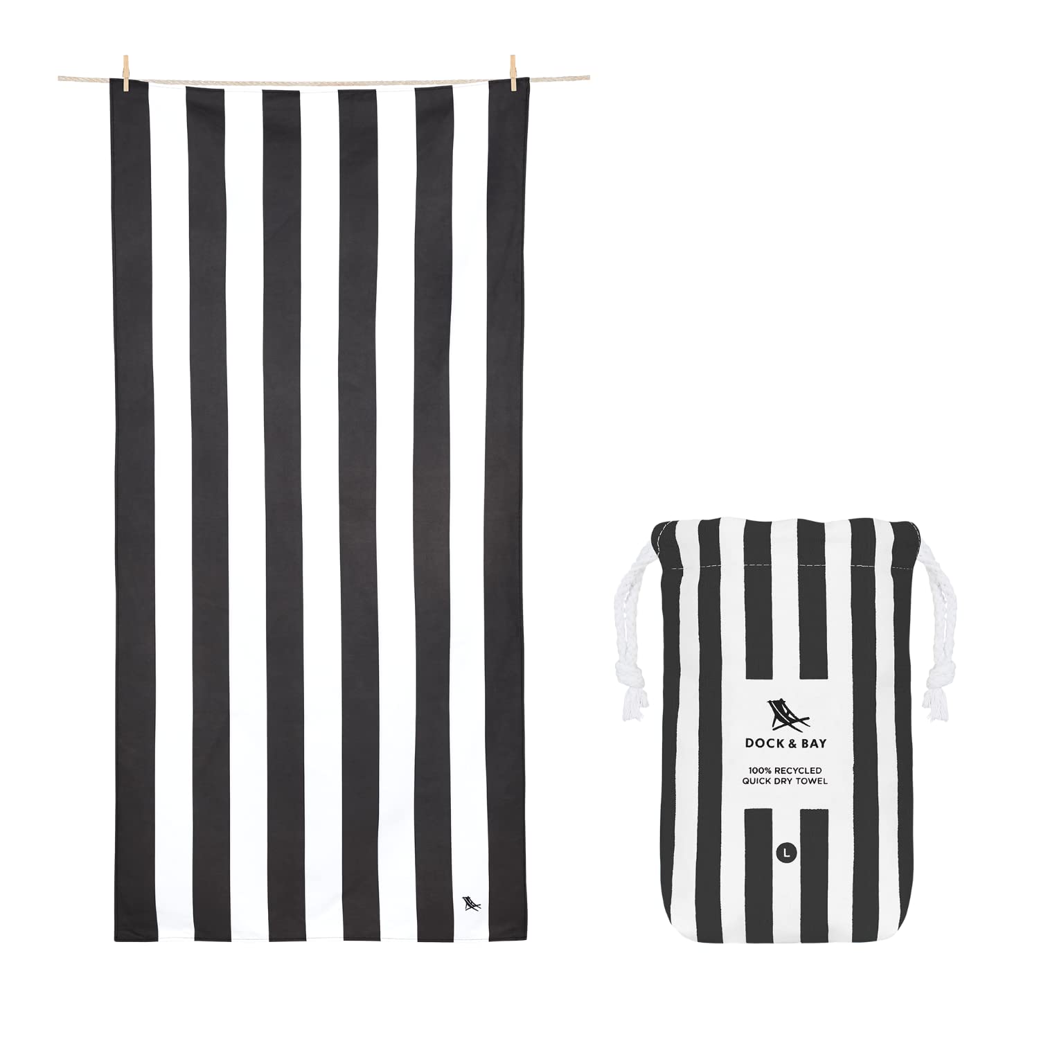Dock & Bay Beach Towel - Quick Dry, Sand Free - Compact, Lightweight - 100% Recycled - Includes Bag - Cabana - Bondi Blue - Large (160x90cm, 63x35)