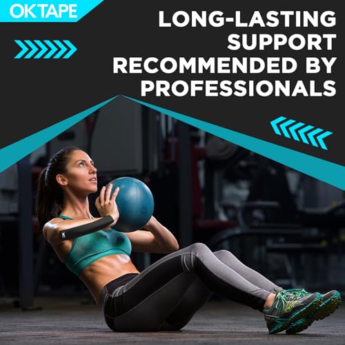 OK TAPE 4 Rolls Kinesiology Tape Precut, Cotton Elastic Athletic Tape Latex Free,20 Strips per Roll 2in x 16ft,Muscle Support,Mixcolor