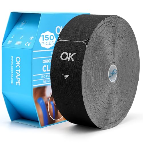 OK TAPE Kinesiology Tape Pre Cut Strips Bulk (150 PCS),Elastic Cotton Latex Free Hypoallergenic Athletic Tape Roll for Muscle Joint Knee,Waterproof k Tape 2in×10in/PCS