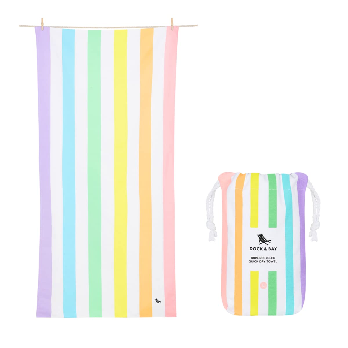 Dock & Bay Beach Towel - Quick Dry, Sand Free - Compact, Lightweight - 100% Recycled - Includes Bag - Cabana - Bondi Blue - Large (160x90cm, 63x35)