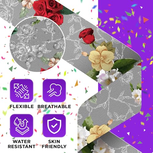 OK TAPE Patterned Kinesiology Tape, Elastic Physical Therapy Athletic Tape for Pain Relief & Muscle Support, Uncut Kinetic Tape, 2in x 16.4ft- 2 Rolls (Rose)