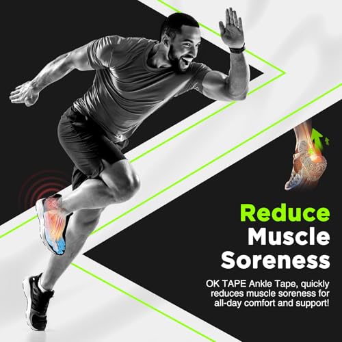 OK TAPE Kinesiology Tape for Ankle - 10 Precut Strips | Professional-Grade Water-Resistant & Breathable Ankle Tape for Sports Injury Recovery, Support, 10pcs, Pink