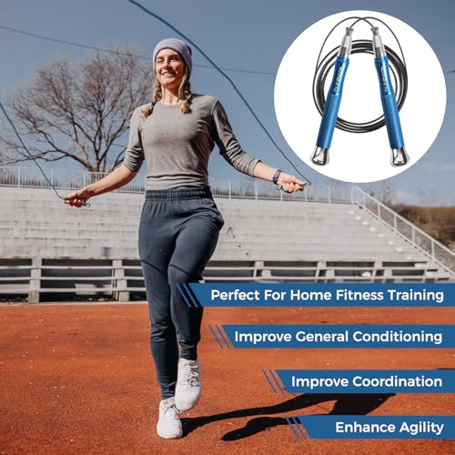 Speed Weighted Jump Rope with Secure Lock Mechanism, 360° Smooth Swivel, Non-Slip Matte Textured Handles, Features 2 Performance Cords for Effective Fitness Workouts