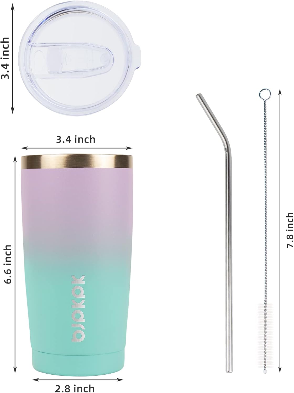BJPKPK Insulated Stainless Steel Tumbler, Coffee Cup with Lid and Straw, Double Wall Vacuum Travel Mug, Powder Coated Leakproof Tumbler Cup,Oasis
