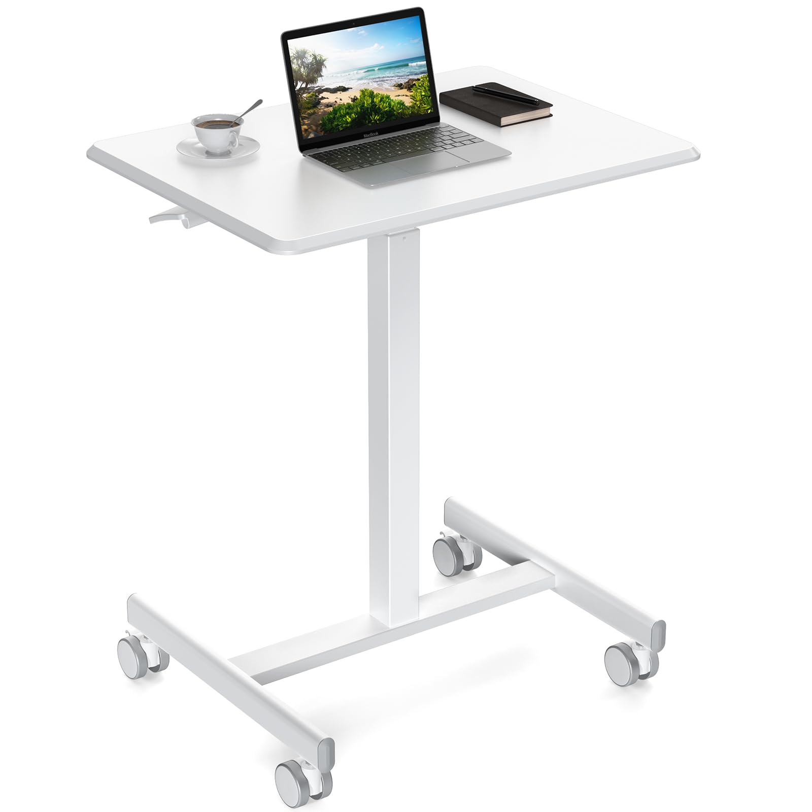 Sweetcrispy Small Mobile Standing Desk, Rolling Laptop Computer Carts, Portable Laptop Desk with Wheels, Adjustable Height Table for Home Office, Rust Brown