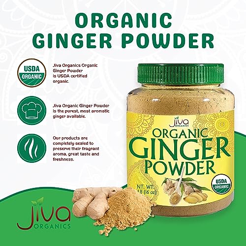 Jiva Organics Organic Ginger Root Powder 1 LB Jar - Gluten Free, Non-GMO - for Cooking, Baking, Tea & More - Bulk Ginger Ground Dry