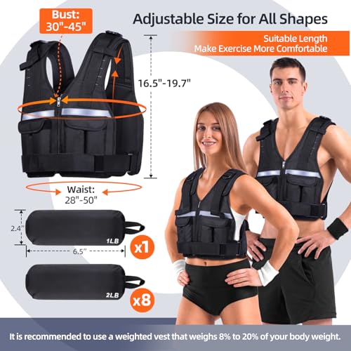 Sportneer Adjustable Weighted Vest Weights: 2-18 lbs/2-40 lbs Washable Weight Vest 16 In 1 Fast Adjust Rucking Vest for Women and Men Home Gym Workout Fitness Strength Training Vests