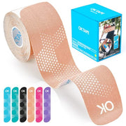 OK TAPE Synthetic Kinesiology Tape, 20 Strips Precut K Tape, Waterproof, Elastic Athletic Tape for Pain Relief & Muscle Support, Reflective Design, 2" x 10" -Beige