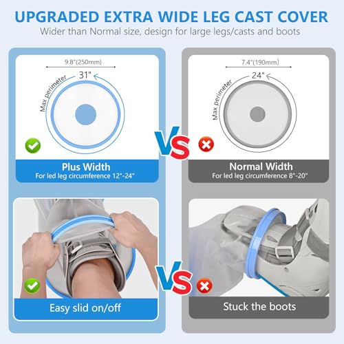 100% Waterproof Extra Wide Leg Cast Cover for Shower with Non-Slip Bottom Reusable Shower Boots Protector for Adult Leg Ankle Foot After Surgery Bandage Dressing Wound Immobilizer/Brace, Walking Boots